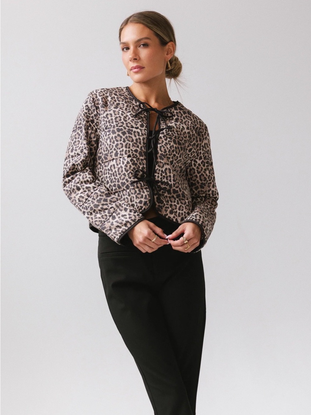 NWT Leopard Print Tie-Front Jacket in Taupe and Black
